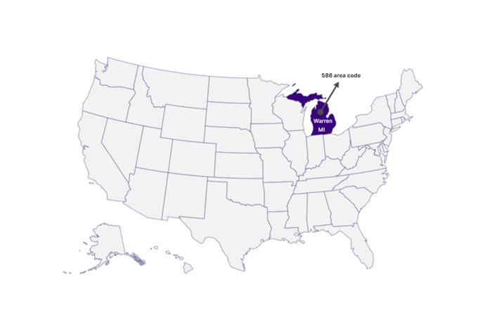 Where is area code 586