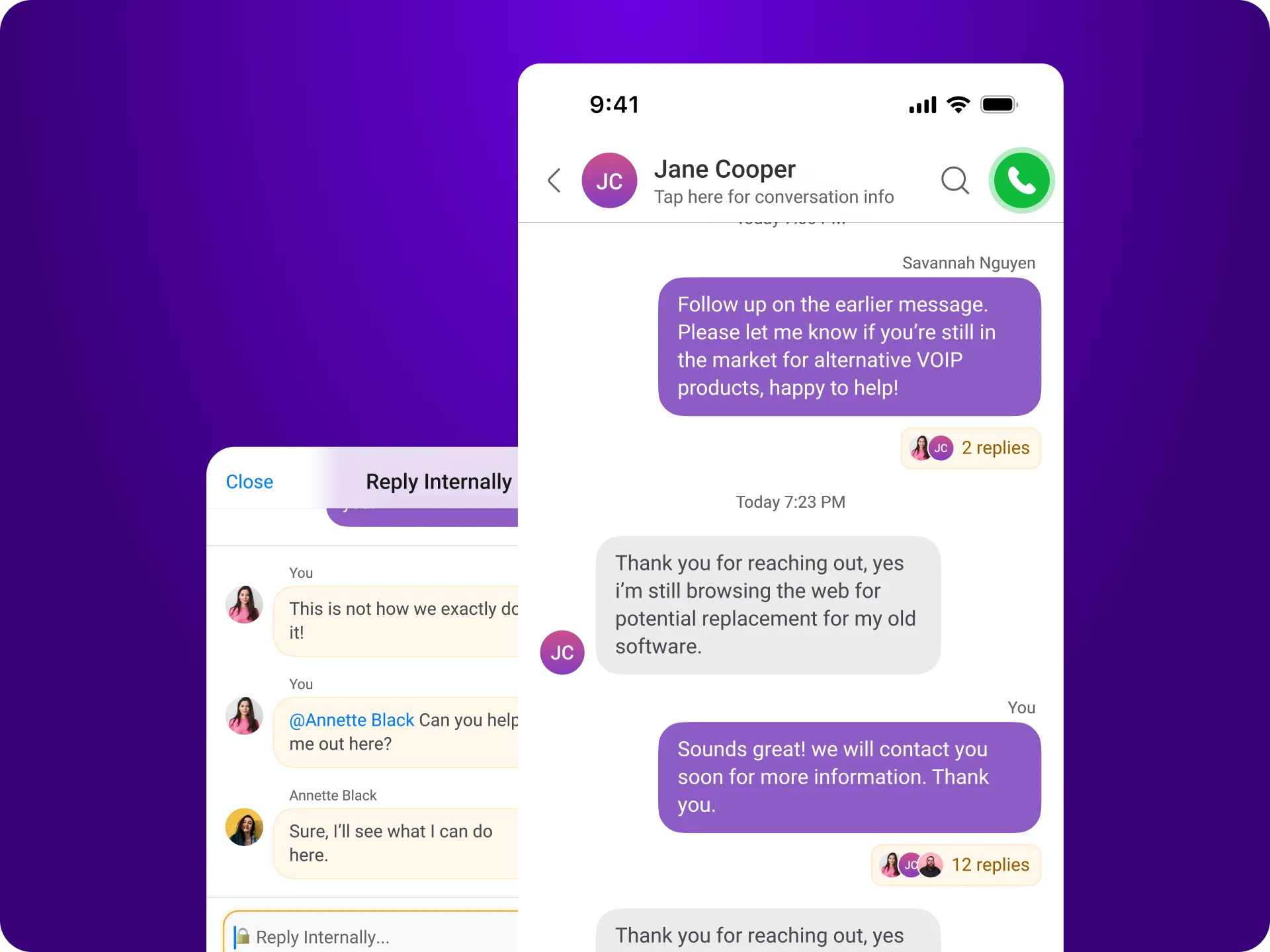 Collaborate With Teams & Resolve Queries Faster With Internal Message Threads