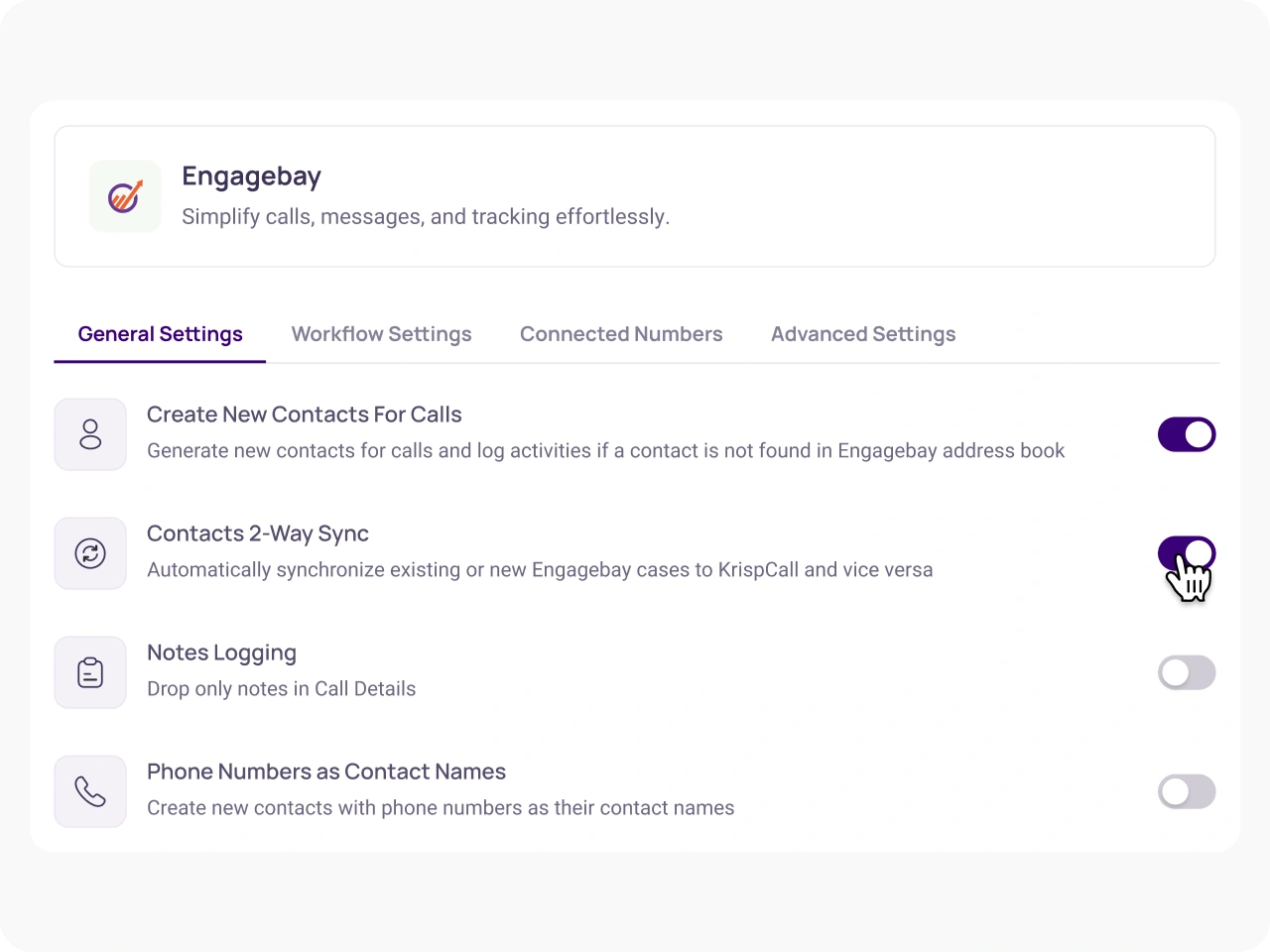 Enable EngageBay Integration Features KrispCallxEngageBay img